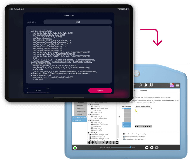 Fertig!  Exportiere den fertigen Skill. Die Software erzeugt sicheren Code für jede Infrastruktur.